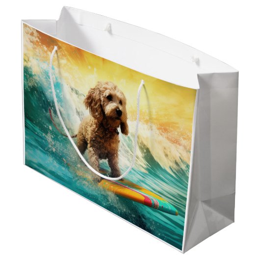 Cockapoo Beach Surfgrafik Große Geschenktüte (Rückseite Schrägansicht)
