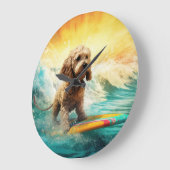 Cockapoo Beach Surfgrafik Große Wanduhr (Winkel)