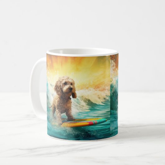 Cockapoo Beach Surfgrafik Kaffeetasse (Vorderseite Links)