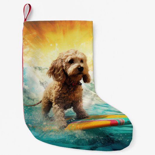Cockapoo Beach Surfgrafik Kleiner Weihnachtsstrumpf (Vorderseite)