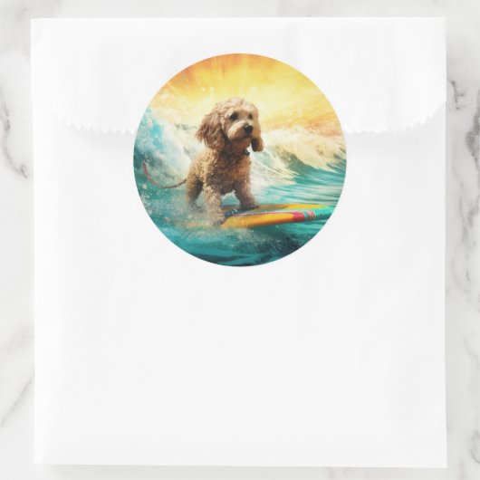 Cockapoo Beach Surfgrafik Runder Aufkleber (Tasche)