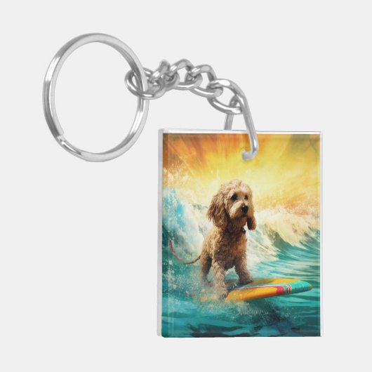 Cockapoo Beach Surfgrafik Schlüsselanhänger (Vorderseite links)