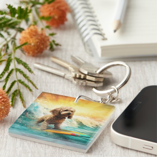 Cockapoo Beach Surfgrafik Schlüsselanhänger (Vorderseite rechts)