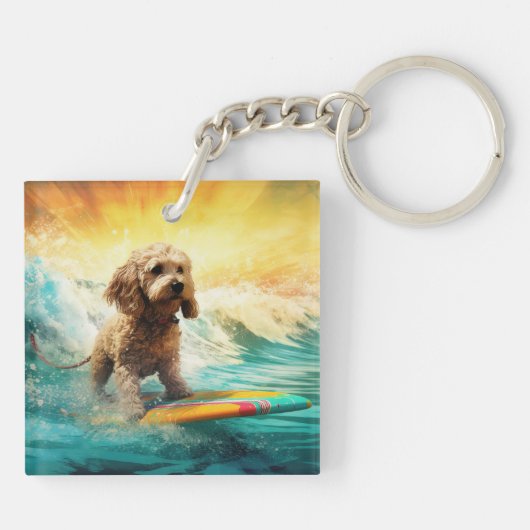 Cockapoo Beach Surfgrafik Schlüsselanhänger (Rückseite)