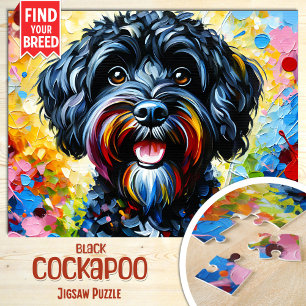 Cockapoo Black Dog Portrait Akryllische Art Print Puzzle