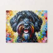 Cockapoo Black Dog Portrait Akryllische Art Print Puzzle (Horizontal)