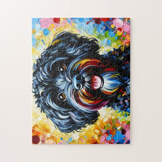 Cockapoo Black Dog Portrait Akryllische Art Print Puzzle (Vertikal)