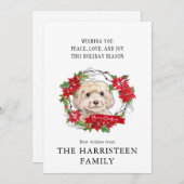 Cockapoo blonde Wasserfarbe Poinsettia Weihnachten (Vorne/Hinten)