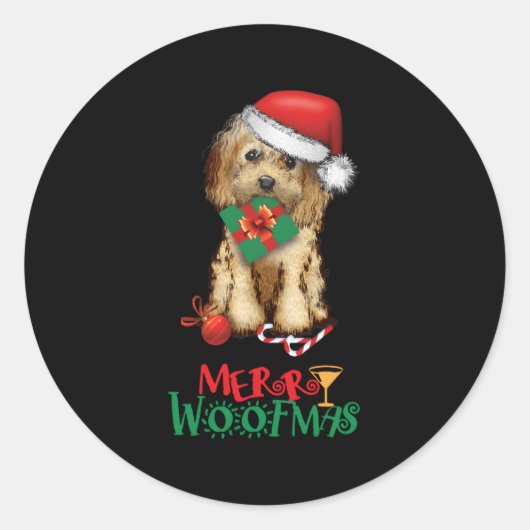Cockapoo Cavapoo Doodle Santa Merry Woofmas Runder Aufkleber (Vorderseite)