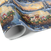 Cockapoo Christmas Boat Holiday Geschenkpapier (Rolleneckpunkt)