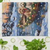 Cockapoo Christmas Boat Holiday Geschirrtuch (Gefaltet)
