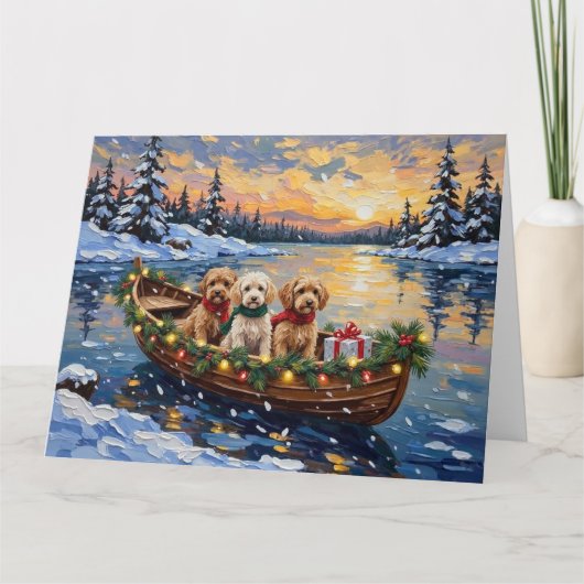Cockapoo Christmas Boat Holiday Karte (Vorderseite)