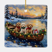 Cockapoo Christmas Boat Holiday Keramikornament (Rückseite)