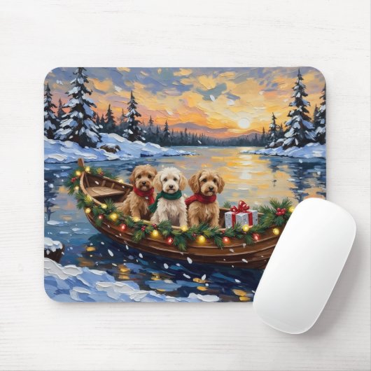 Cockapoo Christmas Boat Holiday Mousepad (Mit Mouse)