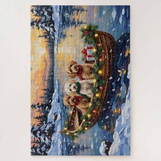 Cockapoo Christmas Boat Holiday Puzzle (Vertikal)