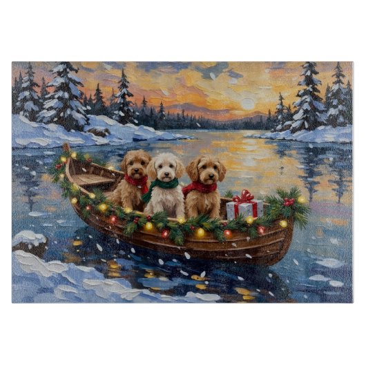 Cockapoo Christmas Boat Holiday Schneidebrett (Vorderseite)