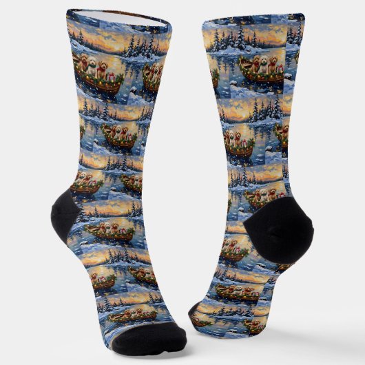 Cockapoo Christmas Boat Holiday Socken (Gewinkelt)