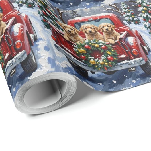 Cockapoo Christmas Red Truck Holiday Geschenkpapier (Rolleneckpunkt)