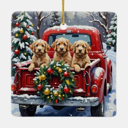 Cockapoo Christmas Red Truck Holiday Keramikornament (Rückseite)