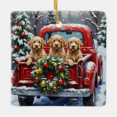 Cockapoo Christmas Red Truck Holiday Keramikornament (Vorderseite)