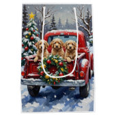 Cockapoo Christmas Red Truck Holiday Mittlere Geschenktüte (Rückseite)
