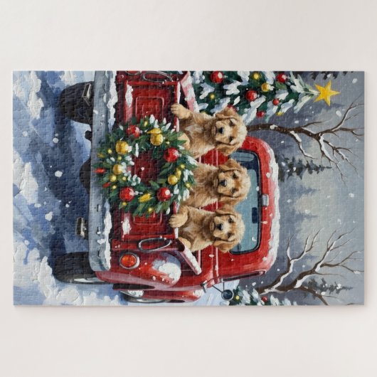 Cockapoo Christmas Red Truck Holiday Puzzle (Horizontal)