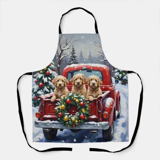 Cockapoo Christmas Red Truck Holiday Schürze (Vorderseite)