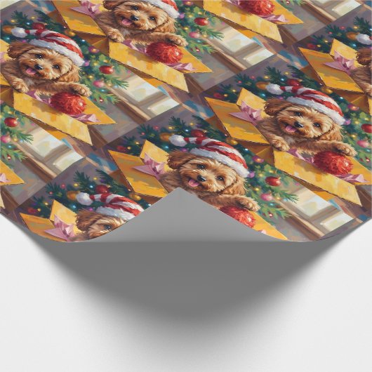Cockapoo Dog Christmas Gift Box Surprise Geschenkpapier (Ecke)
