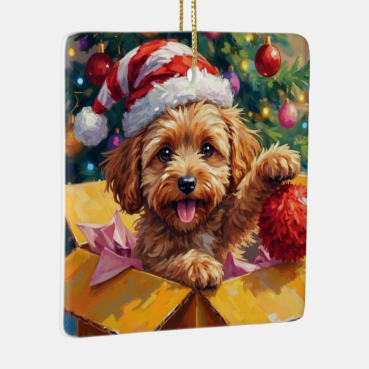 Cockapoo Dog Christmas Gift Box Surprise Keramikornament (Rechts)