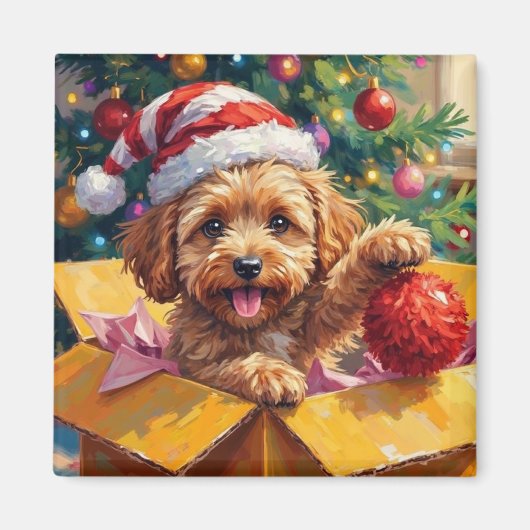 Cockapoo Dog Christmas Gift Box Surprise Magnet (Vorne)