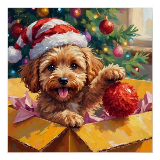 Cockapoo Dog Christmas Gift Box Surprise Poster (Vorderseite)