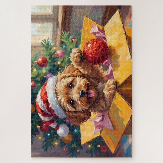 Cockapoo Dog Christmas Gift Box Surprise Puzzle (Vertikal)