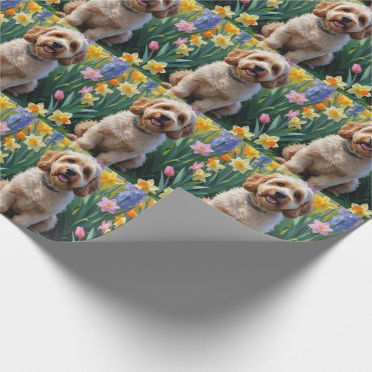 Cockapoo Dog Frühlingsblumen Malerei Geschenkpapier (Ecke)
