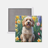 Cockapoo Dog Frühlingsblumen Malerei Magnet (Vorderseite/Rückseite)