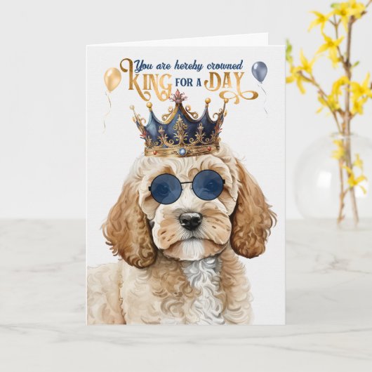 Cockapoo Dog King for Day Funny Birthday Karte (Gelbe Blume)