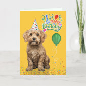 Cockapoo Dog Party Hat Yellow Birthday Karte (Vorderseite)