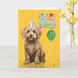 Cockapoo Dog Party Hat Yellow Birthday Karte