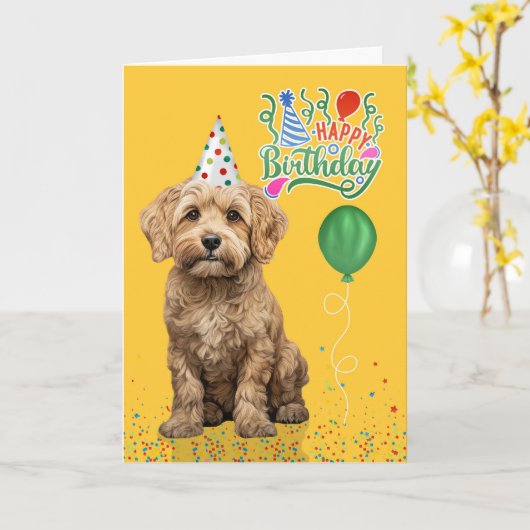 Cockapoo Dog Party Hat Yellow Birthday Karte (Gelbe Blume)