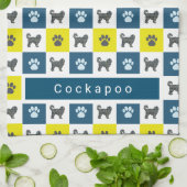 Cockapoo Dog & Paw Gelb & Blau Grid Geschirrtuch (Gefaltet)