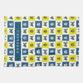 Cockapoo Dog & Paw Gelb & Blau Grid Geschirrtuch (Horizontal)