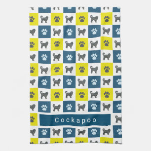 Cockapoo Dog & Paw Gelb & Blau Grid Geschirrtuch