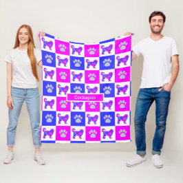 Cockapoo Dog & Paw Hot Pink und Blue Fleecedecke