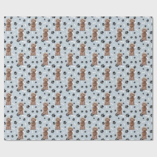 Cockapoo Dog Paw Print Pattern auf Silver Blue Geschenkpapier (Flach)