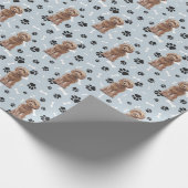 Cockapoo Dog Paw Print Pattern auf Silver Blue Geschenkpapier (Ecke)