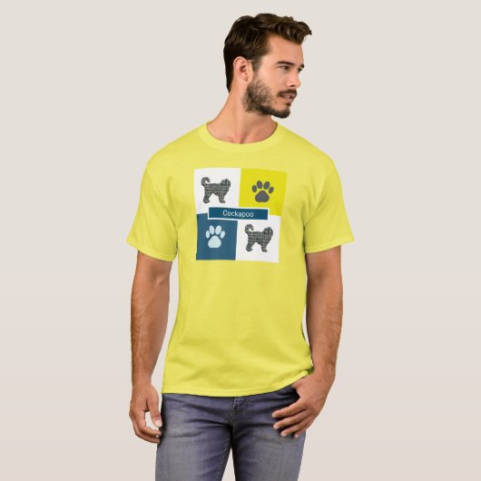 Cockapoo Dog & Paw Y&B Grid Square T-Shirt (Vorne ganz)