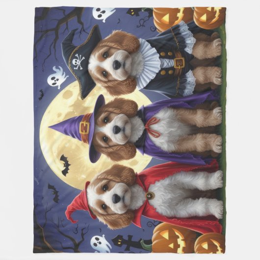Cockapoo Dog Pumpkin Halloween Funny Fleecedecke (Vorderseite)