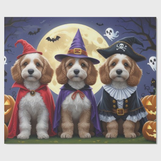Cockapoo Dog Pumpkin Halloween Funny Geschenkpapier (Flach)