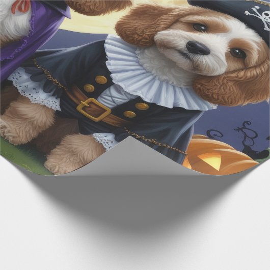 Cockapoo Dog Pumpkin Halloween Funny Geschenkpapier (Ecke)