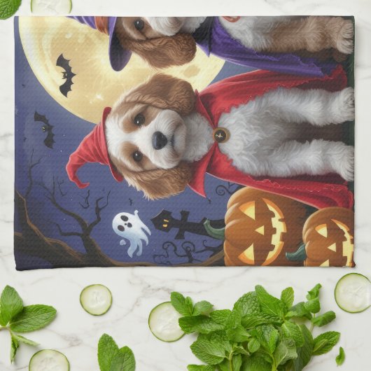 Cockapoo Dog Pumpkin Halloween Funny Geschirrtuch (Gefaltet)