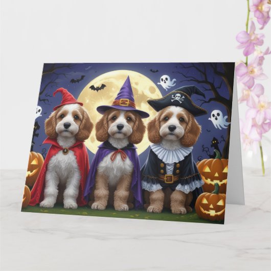 Cockapoo Dog Pumpkin Halloween Funny Karte (Orchidee)